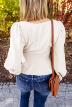 Load image into Gallery viewer, Tie Waist Lantern Sleeve Peplum Top
