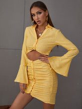 Load image into Gallery viewer, Ruched Cutout Flared Sleeve Mini Dress