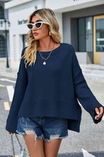 Load image into Gallery viewer, Round Neck Dropped Shoulder Slit Sweater