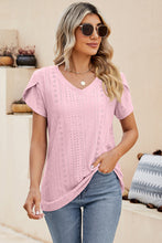 Load image into Gallery viewer, Eyelet V-Neck Petal Sleeve T-Shirt