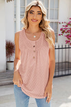 Load image into Gallery viewer, Eyelet Buttoned Round Neck Tank