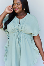 Load image into Gallery viewer, Ninexis Out Of Time Full Size Ruffle Hem Dress with Drawstring Waistband in Light Sage