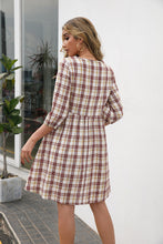 Load image into Gallery viewer, Plaid Three-quarter Sleeve Babydoll Dress