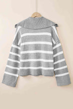 Load image into Gallery viewer, Striped Collared Neck Slit Sweater