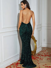 Load image into Gallery viewer, Sequin Backless Plunge Cami Dress