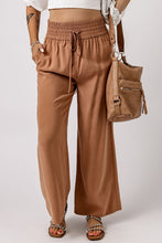 Load image into Gallery viewer, Drawstring Smocked Waist Wide Leg Pants