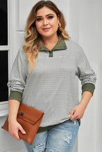 Load image into Gallery viewer, Plus Size Striped Half Snap Long Sleeve Blouse