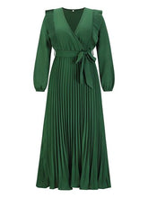 Load image into Gallery viewer, Pleated Surplice Tie Waist Maxi Dress