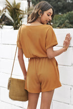 Load image into Gallery viewer, Drawstring Waist V-Neck Cuffed Romper