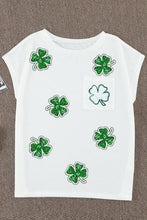 Load image into Gallery viewer, Sequin Lucky Clover Boat Neck T-Shirt