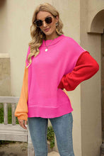 Load image into Gallery viewer, Color Block Round Neck Dropped Shoulder Sweater