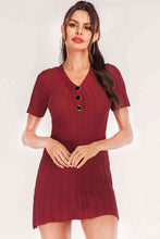 Load image into Gallery viewer, Buttoned Short Sleeve V-Neck Knit Dress