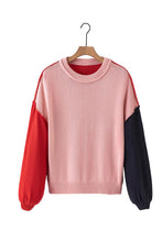 Load image into Gallery viewer, Contrast Round Neck Dropped Shoulder Sweater