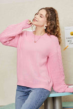 Load image into Gallery viewer, Double Take Round Neck Cable-Knit Dropped Shoulder Sweater