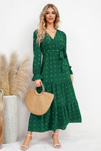 Load image into Gallery viewer, Swiss Dot Tied Surplice Flounce Sleeve Dress