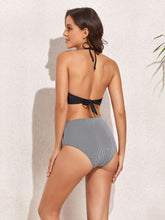 Load image into Gallery viewer, Striped Tie-Back Halter Neck Bikini Set