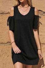 Load image into Gallery viewer, Tied Cold-Shoulder V-Neck Mini Dress