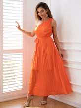 Load image into Gallery viewer, One-Shoulder Pleated Sleeveless Dress