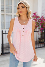 Load image into Gallery viewer, Eyelet Buttoned Round Neck Tank