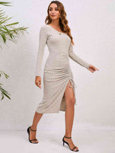 Load image into Gallery viewer, Asymmetrical Neck Drawstring Slit Dress