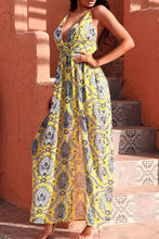 Load image into Gallery viewer, Printed Backless Plunge Split Maxi Dress