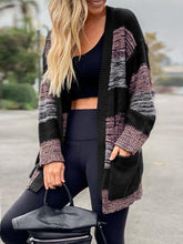 Load image into Gallery viewer, Striped Open Front Long Sleeve Cardigan with Pockets