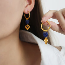 Load image into Gallery viewer, Heart Shape Lapis Lazuli Dangle Earrings