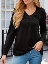 Load image into Gallery viewer, Ruched V-Neck Long Sleeve T-Shirt