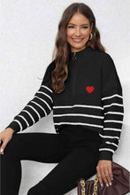 Load image into Gallery viewer, Striped Zip-Up Long Sleeve Ribbed Sweater