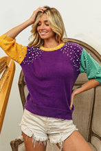 Load image into Gallery viewer, BiBi Color Block Pearl Detail Round Neck Sweater