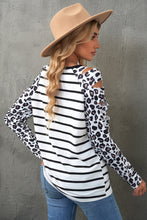 Load image into Gallery viewer, Leopard Print Striped Distressed Long Sleeve Tee