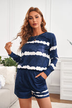 Load image into Gallery viewer, Tie-dyed Stripes Long Sleeve Shorts Lounge Set