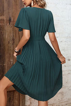 Load image into Gallery viewer, Buttoned V-Neck Flutter Sleeve Pleated Dress