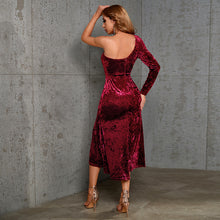 Load image into Gallery viewer, Ruffled One-Shoulder Split Velvet Dress
