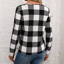 Load image into Gallery viewer, Plaid Lace Trim V-Neck Long Sleeve Tee