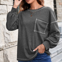 Load image into Gallery viewer, Contrast Stitch Lantern Sleeve Tee with Breast Pocket