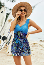 Load image into Gallery viewer, Printed Ruched Swim Dress and Swim Bottoms Set