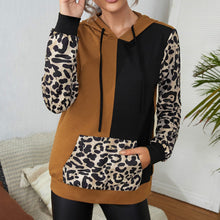 Load image into Gallery viewer, Leopard Color Block Tunic Hoodie with Kangaroo Pocket
