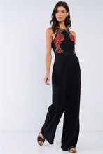 Load image into Gallery viewer, Black Sophisticated Floral Embroidered Sleeveless Wide Leg Jumpsuit