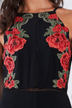 Load image into Gallery viewer, Black Sophisticated Floral Embroidered Sleeveless Wide Leg Jumpsuit
