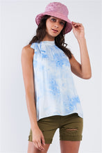 Load image into Gallery viewer, Sky Blue Tie Dye Side Bow Tie Neckline Long Sleeveless Summer Top