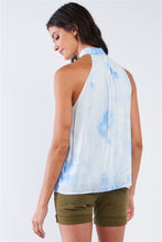 Load image into Gallery viewer, Sky Blue Tie Dye Side Bow Tie Neckline Long Sleeveless Summer Top