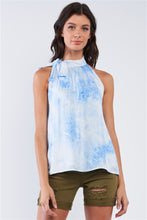 Load image into Gallery viewer, Sky Blue Tie Dye Side Bow Tie Neckline Long Sleeveless Summer Top