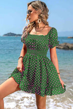 Load image into Gallery viewer, Polka Dot Square Neck Smocked Waist Dress