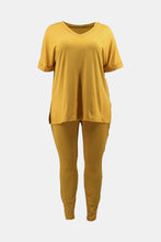 Load image into Gallery viewer, Plus Size V-Neck Slit Top and Pants Set