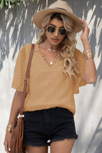 Load image into Gallery viewer, Swiss Dot Lace Trim Flutter Sleeve V-Neck Blouse