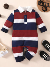 Load image into Gallery viewer, Baby Striped Collared Neck Jumpsuit