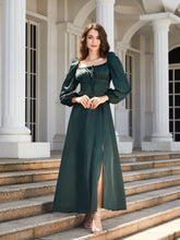Load image into Gallery viewer, Square Neck Puff Sleeve High Slit Maxi Dress