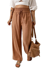 Load image into Gallery viewer, Drawstring Smocked Waist Wide Leg Pants