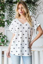 Load image into Gallery viewer, Heimish Full Size Star Print Short Sleeve V-Neck Waffle Knit T-Shirt